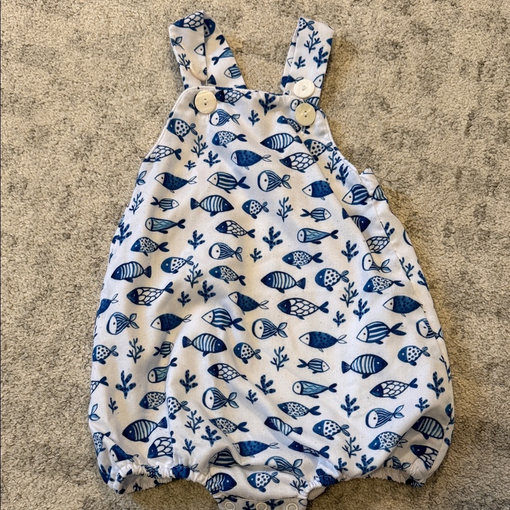 Cecil and Lou Blue Fish Print Baby Romper
